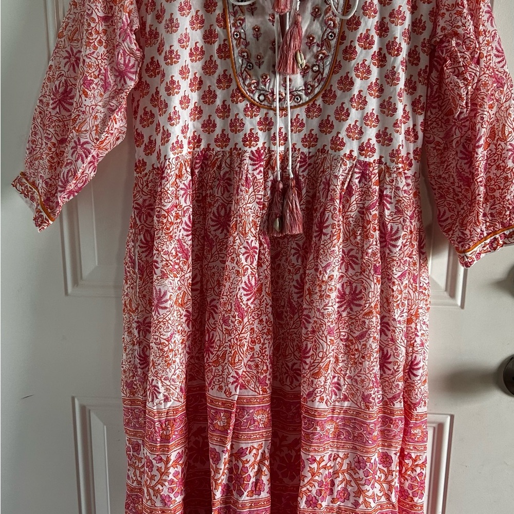 Bella Tu Bohemian Pink and White Floral Dress Sz XS NWOT